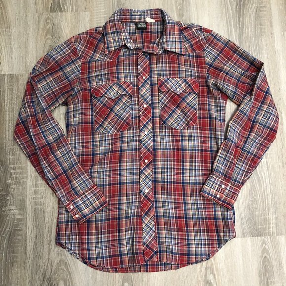 Vintage Western Snap Button Plaid Shirt Mens L/M Double Decker Canada - Picture 1 of 4